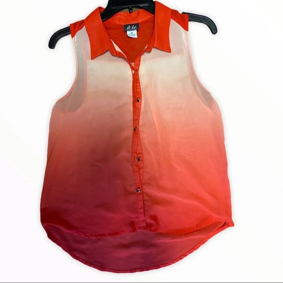 Womens ombré orange collar button sleeveless top - Picture 7 of 10